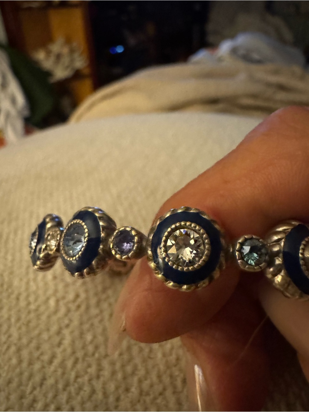 Silver-Tone Blue & Teal Crystal Circle Stretch Bracelet - Picture 3 of 8
